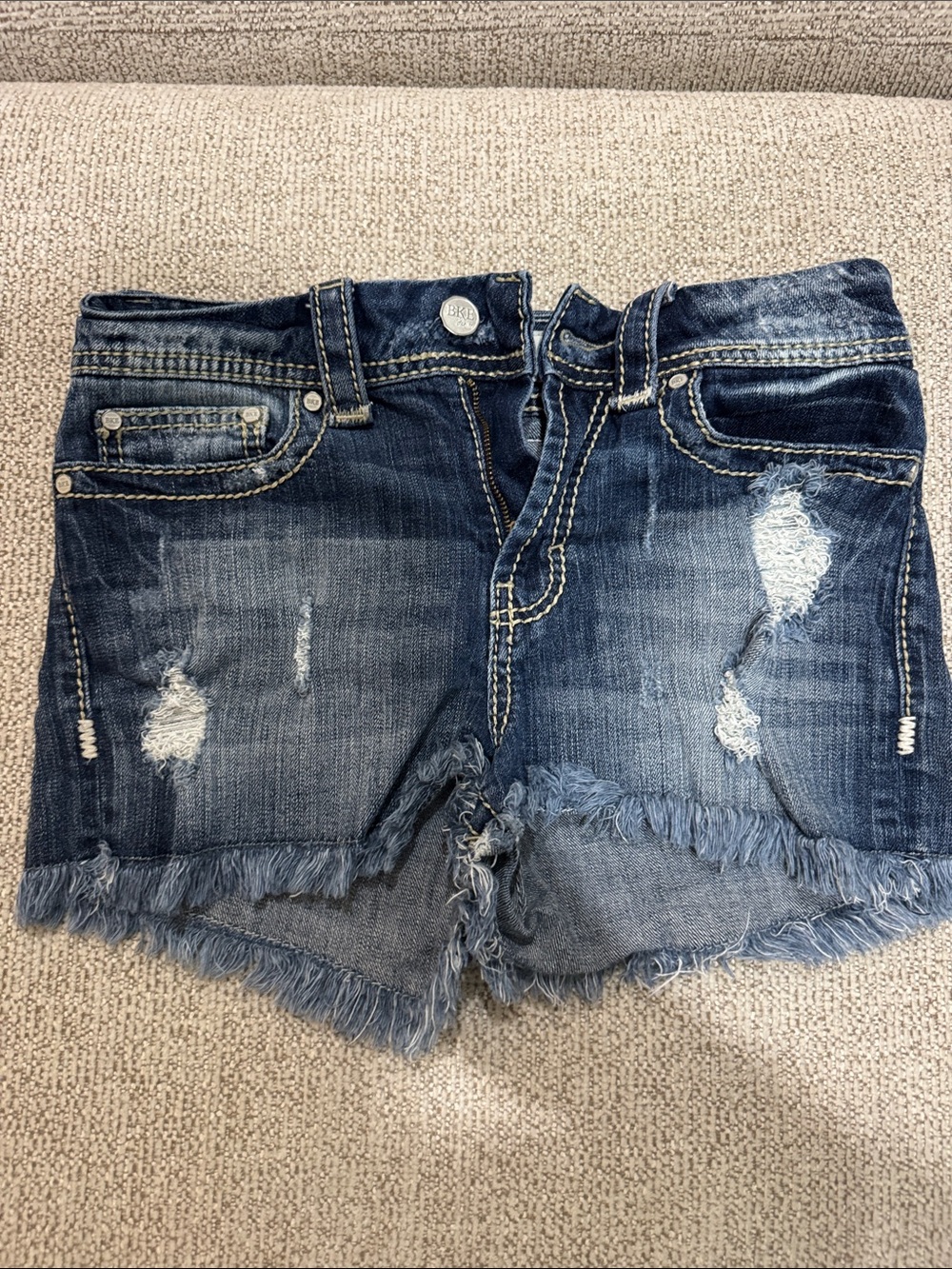 BKE Women's Dark Blue Distressed Denim Shorts